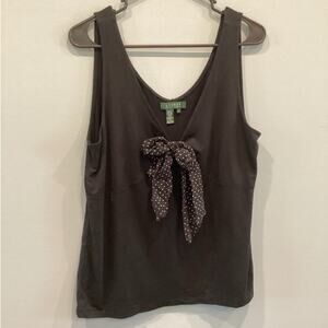 Ralph Lauren Womens Babydoll Tank Top Sz XL Extra Large Black Polka Dot Bow Y2K